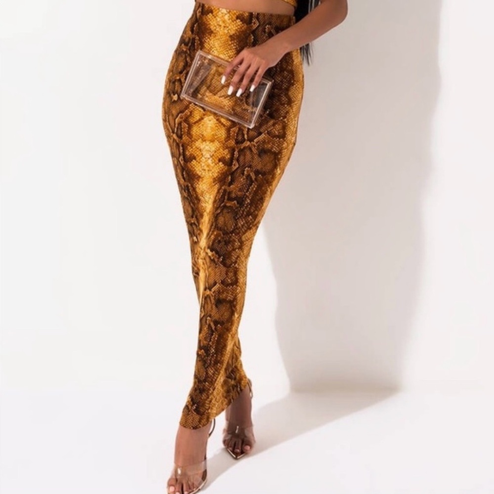 Bodycon Snakeskin Print Maxi Skirt